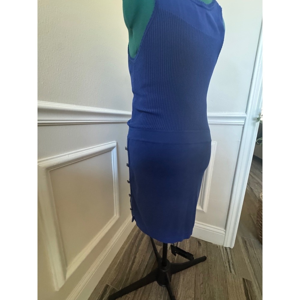 Chanel Vintage Blue Ribbed Knit CC Logo Lion Button Dress US 6/8 EU42 Luxury - Picture 8 of 16